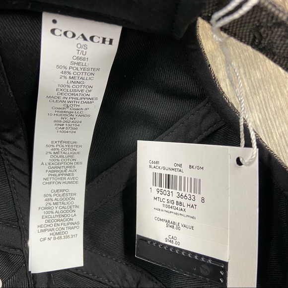 Coach Baseball Hat In Metallic Signature, Black/Gunmetal - Picture 11 of 13